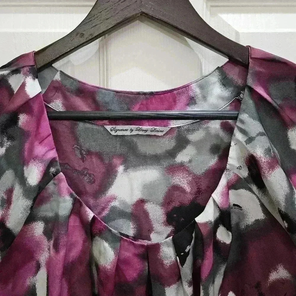 Signature by Larry Levine Pink Gray Floral Flowy Top Sz XL